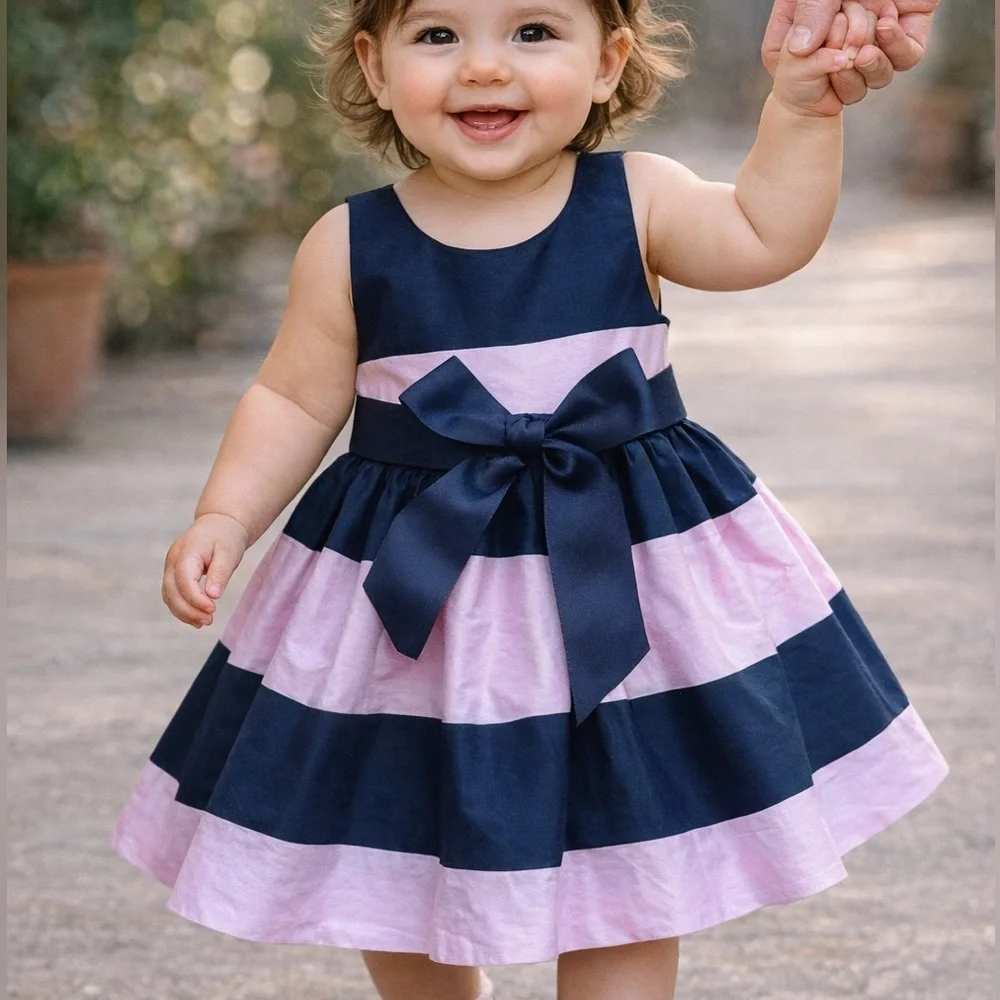 Ralph Lauren Baby Girl Navy Pink Stripe Dress | Size 18M